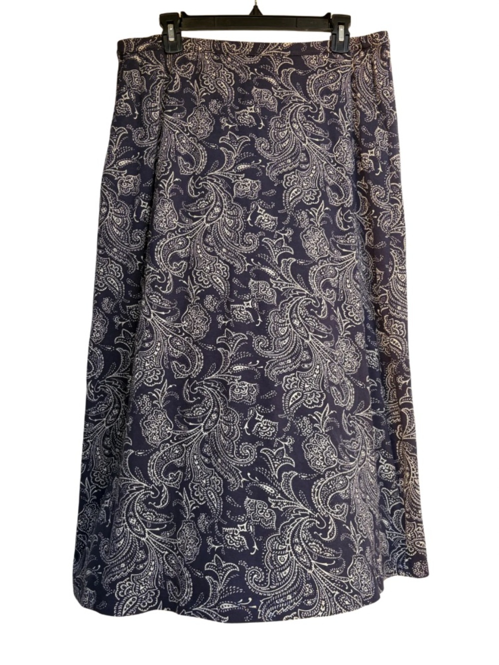 Lands' End Navy and White Paisley A-Line Skirt